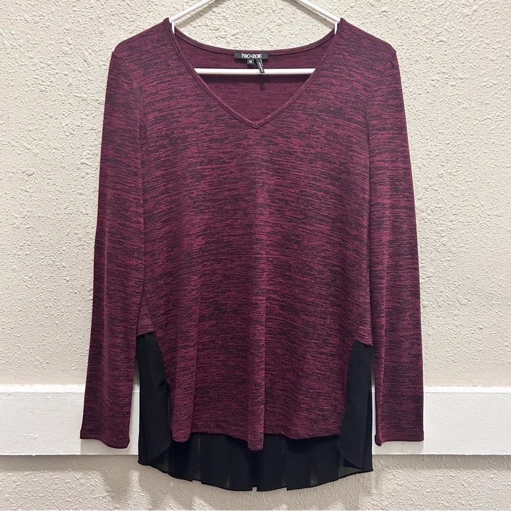 NIC+ZOE Winterberry V-Neck Mixed Media Sweater XS